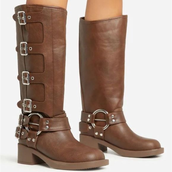 BROWN BROWN MOTO COMBAT BIKER BUCKLE BOOTIES - Picture 6 of 9